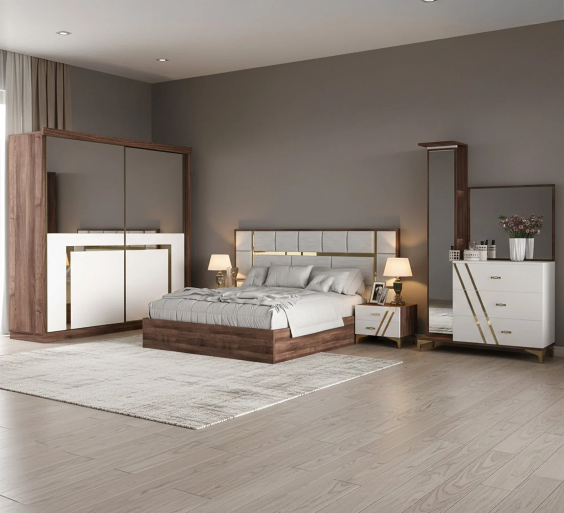brown-wood-white-la-vista-bedroom-bed-sets-vitrine-furniture-4295955 غرفة نوم فلو - الصورة 1